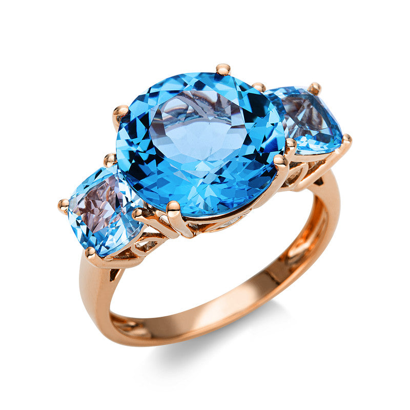 Ring 18 kt RG, 1 Topas 8,80 ct blau, 2 Topase 2,20 ct blau