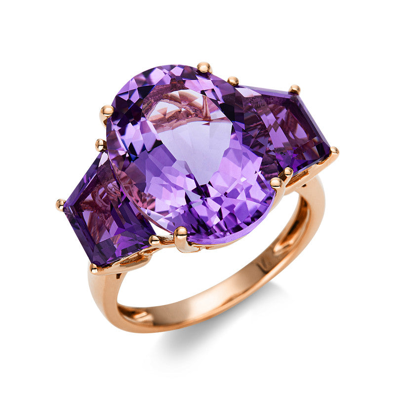 Ring 18 kt RG, 1 Amethyst 9,00 ct pink, 2 Amethyste 2,40 ct lila