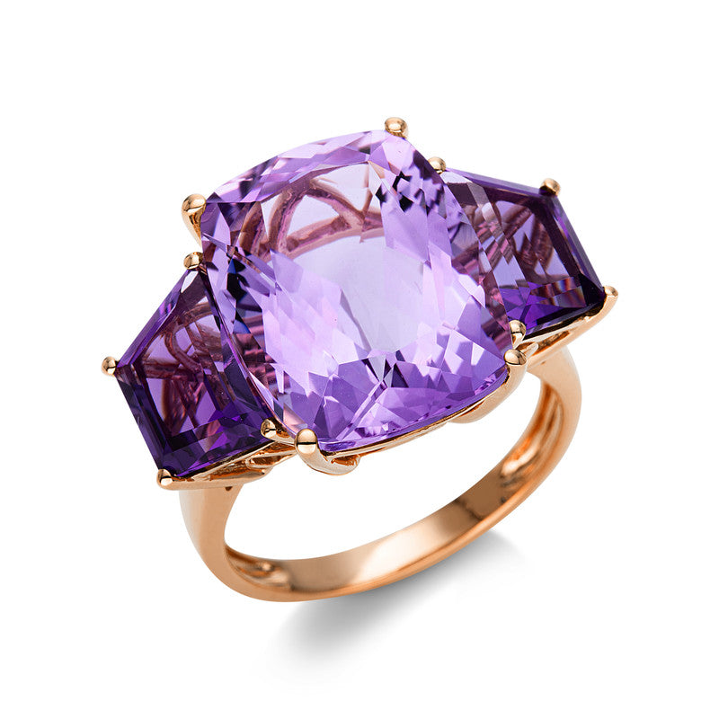 Ring 4er-Krappe 18 kt RG. 2 Amethyste 3.40 ct lila. 1 Amethyst 11.40 ct pink. Weite:54