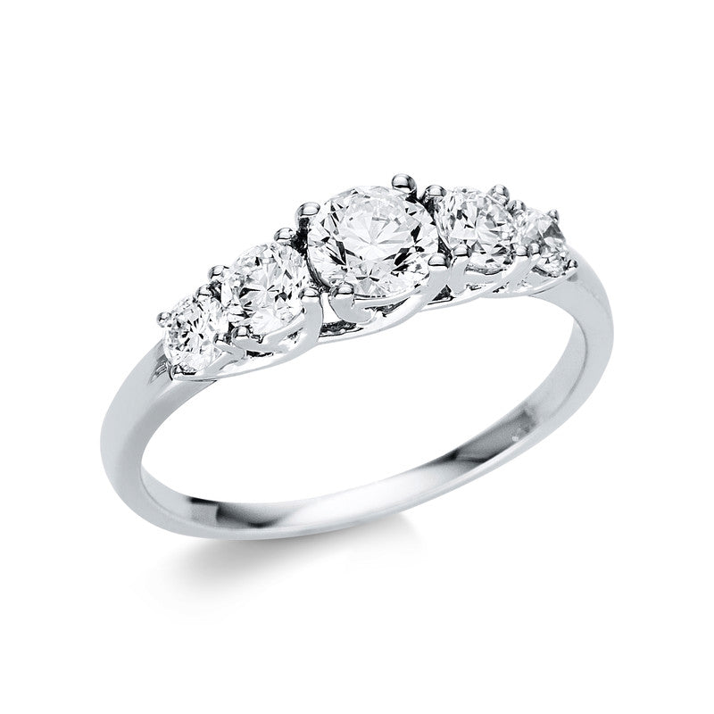Ring 18 kt WG, 2 Brill. 0,36 ct, TW-si, 1 Brill. 0,41 ct, TW-si, 2 Brill. 0,19 ct, TW-si