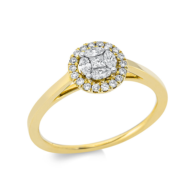 Ring 18 kt GG+WG. 4 Navette 0.15 ct. TW-si. 1 Princ. 0.04 ct. TW-si. 18 Brillanten 0.12 ct. TW-si. B:8.4 mm. Weite:54