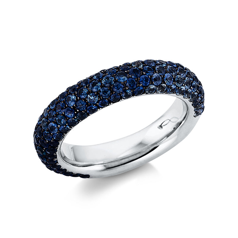 Ring 18 kt WG, Fassung schwarz rhodiniert, 139 Saphire 2,68 ct blau