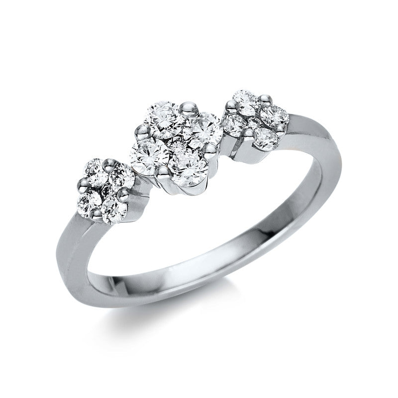 Ring 18 kt WG, 12 Brill. 0,52 ct, TW-si, 3 Brill. 0,03 ct, TW-si