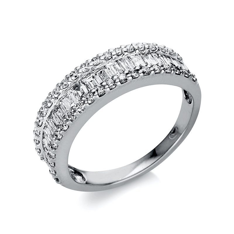 Ring 18 kt WG, 18 Bag. 0,80 ct, TW-si, 40 Brill. 0,39 ct, TW-si