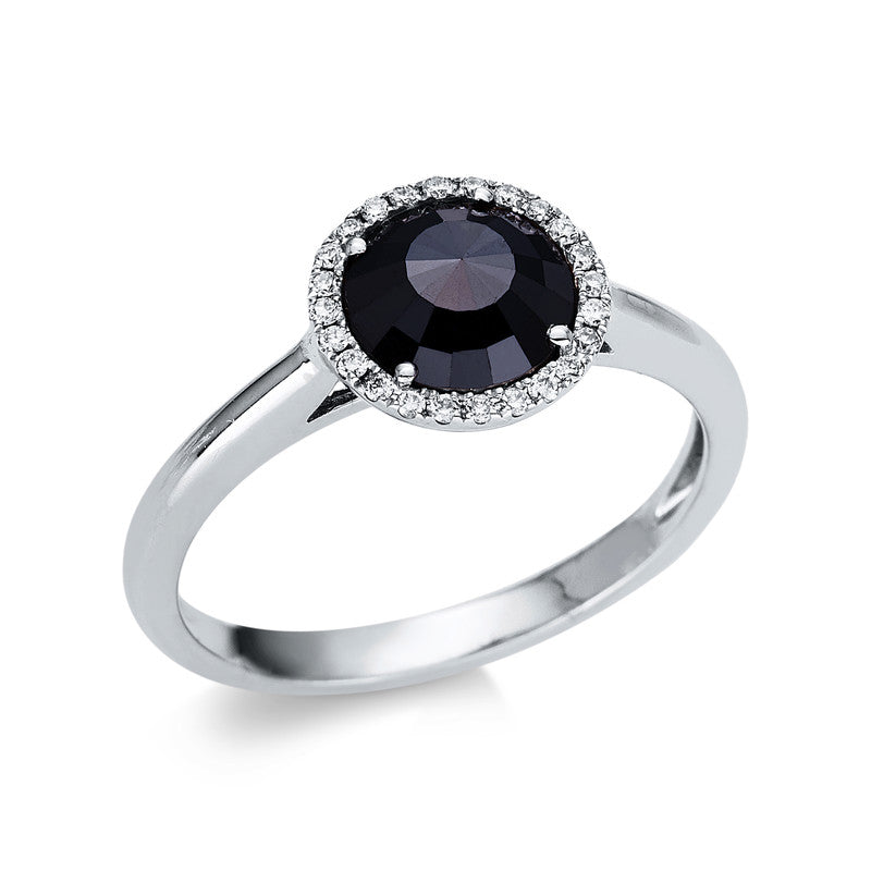 Ring 14 kt WG, 24 Brill. 0,08 ct, TW-si, 1 Onyx 1,40 ct schwarz