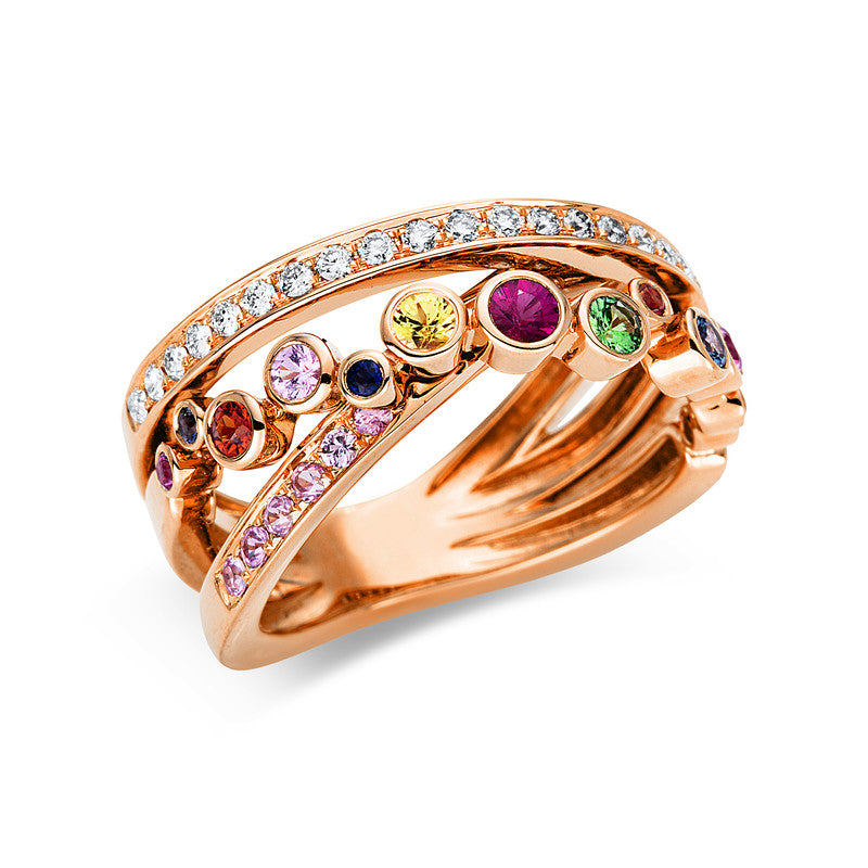 Ring 18 kt RG, 22 Brill. 0,24 ct, TW-vsi, 26 Saphire 0,78 ct multicolor