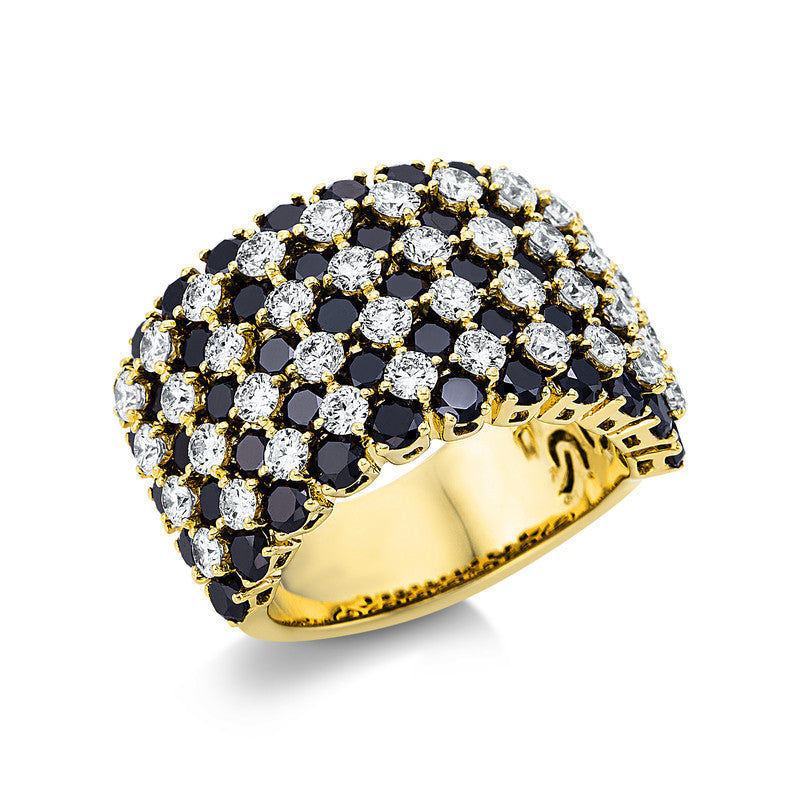 Ring 18 kt GG. 40 Brillanten 2.08 ct. TW-vsi/si. 55 Brillanten 4.56 ct. schwarz. Weite:54