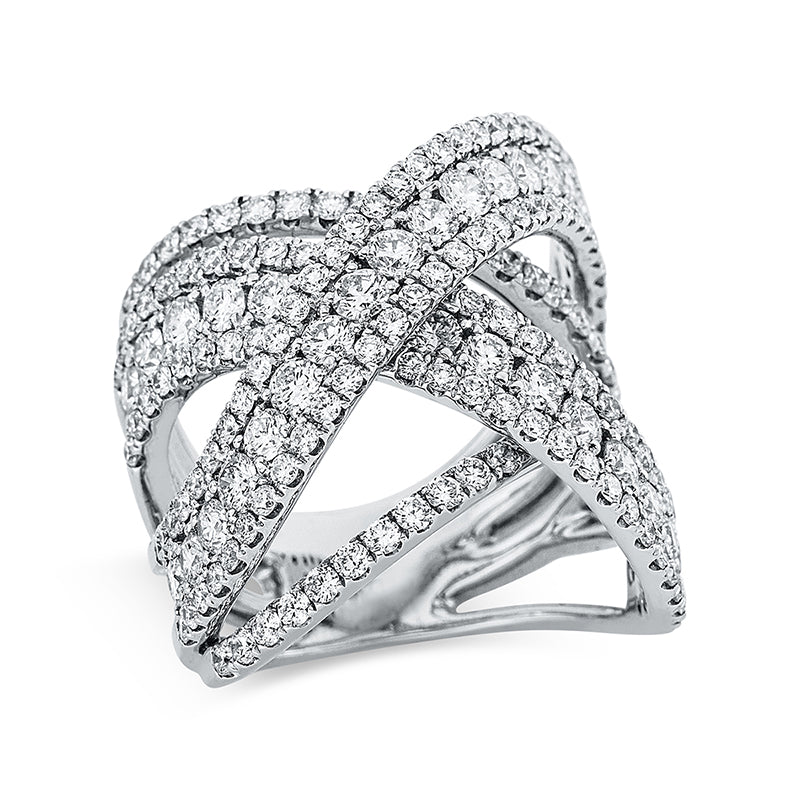 Ring 18 kt WG. 34 Brillanten 1.97 ct. TW-vsi. 149 Brillanten 1.96 ct. TW-vsi. B:21.7 mm. Weite:54