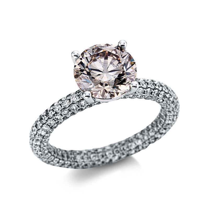 Ring 18 kt WG, 329 Brill. 2,39 ct, TW-si, 1 Brill. 2,53 ct, braun