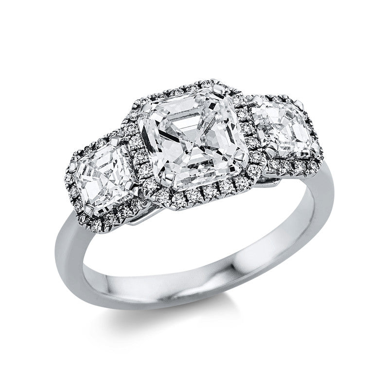 Ring 18 kt WG, GIA 2284137234, 1 Radiant 2,01 ct, TW-vsi, 48 Brill. 0,18 ct, TW-vsi, 2 Assher 1,14 ct