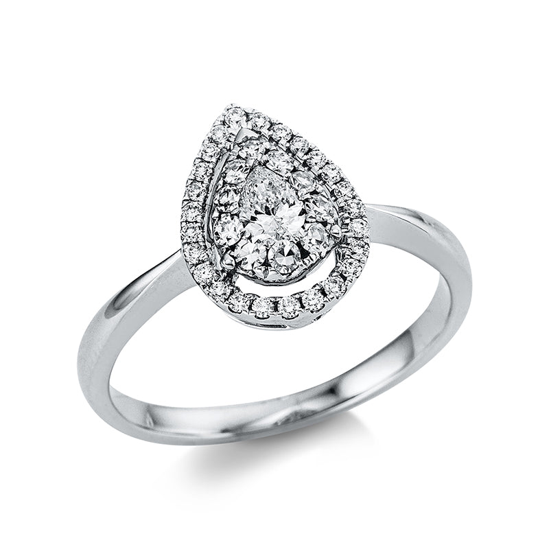 Ring 14 kt WG, 11 Rosen-Schl 0,19 ct, TW-vsi, 1 Tropfen 0,14 ct, TW-vsi, 25 Brill. 0,13 ct, TW-vsi