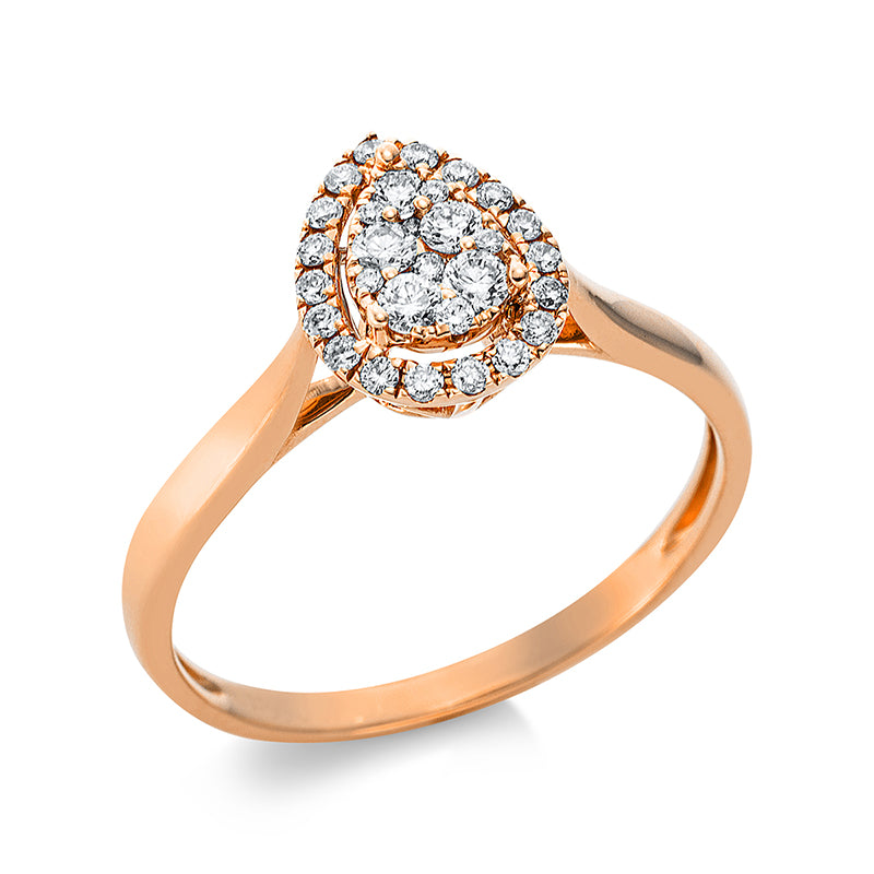 Ring 18 kt RG, 26 Brill. 0,16 ct, TW-si, 2 Brill. 0,06 ct, TW-si, 2 Brill. 0,05 ct, TW-si