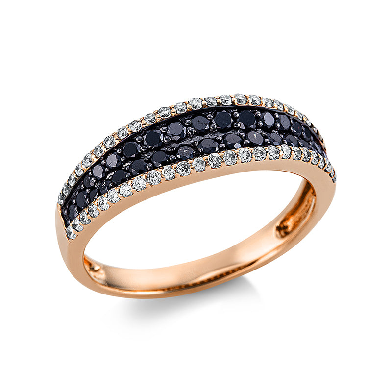 Ring 18 kt RG, 50 Brill. 0,27 ct, TW-vsi/si, 30 Brill. 0,46 ct, schwarz