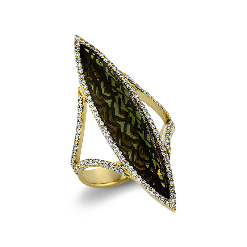 Ring 18 kt GG, 116 Brill. 0,95 ct, TW-vsi/si, 1 Quarz 7,50 ct