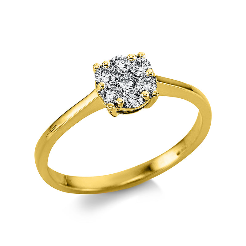 Ring 18 kt GG, Fassung rhodiniert, 6 Brill. 0,26 ct, TW-vsi, 1 Brill. 0,07 ct, TW-vsi