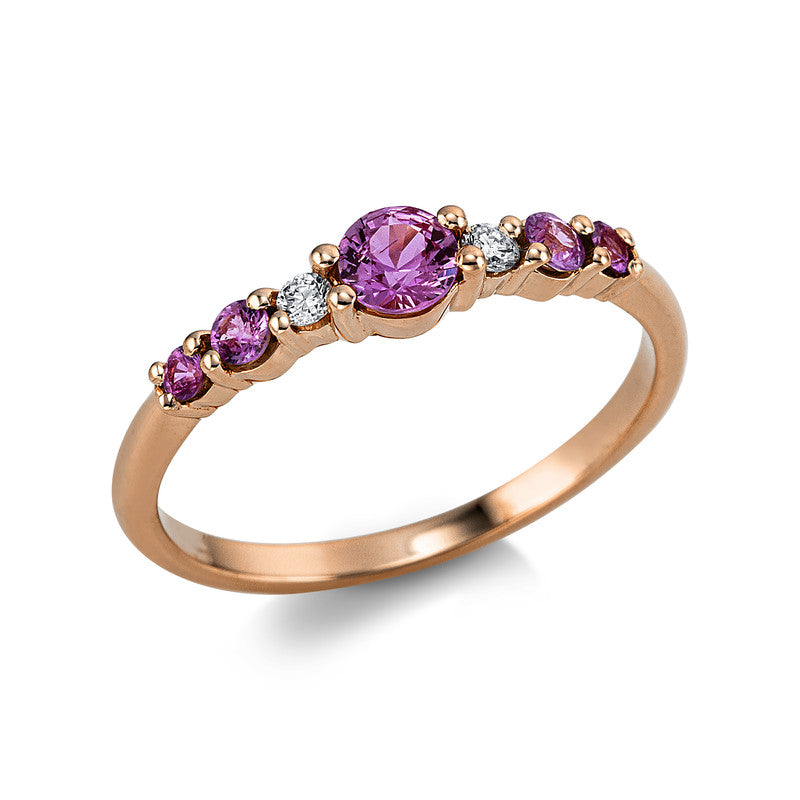 Ring 18 kt RG, 2 Brill. 0,05 ct, TW-si, 5 Saphire 0,44 ct pink