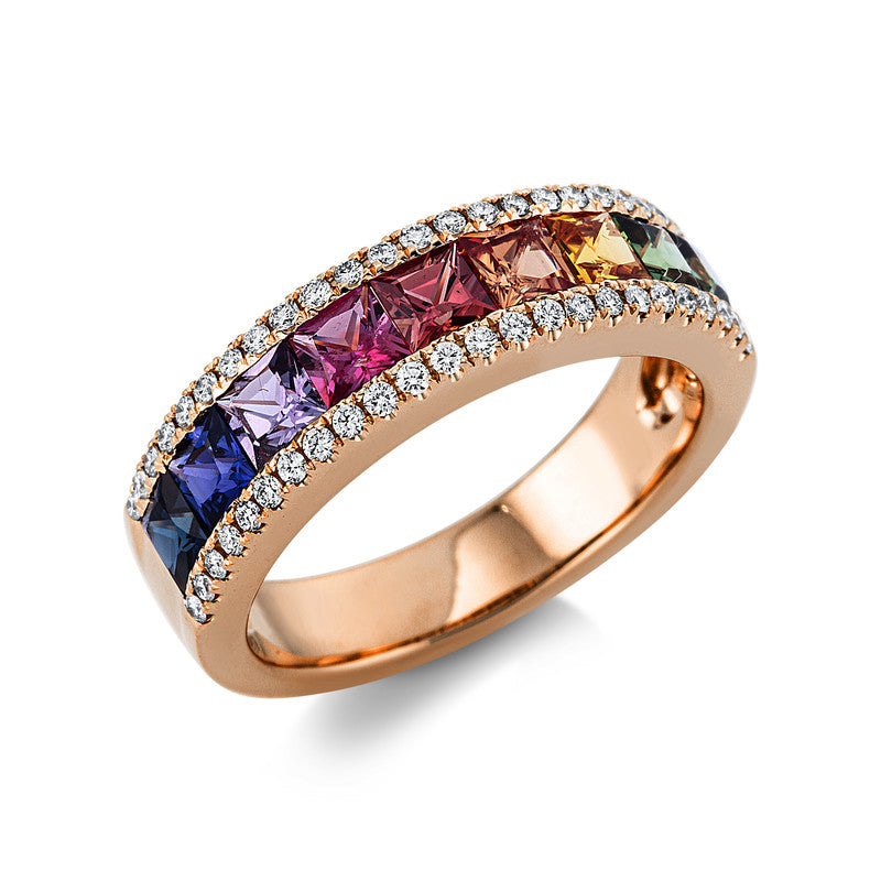 Ring 18 kt RG, 48 Brill. 0,24 ct, TW-si, 9 Saphire 1,83 ct multicolor