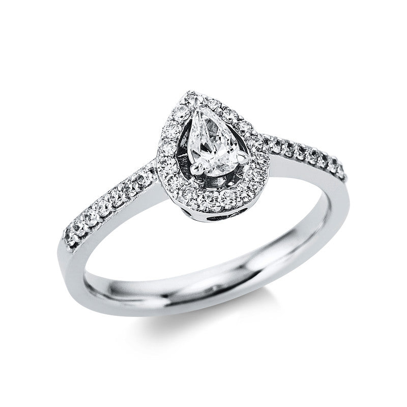 Ring 3er-Krappe 18 kt WG Tropfen. 1 Tropfen 0.19 ct. TW-si. 30 Brillanten 0.26 ct. TW-si. Weite:52.5