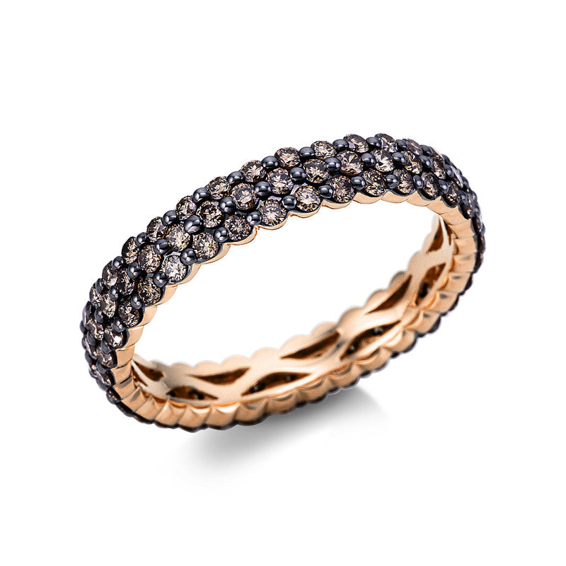 Ring 18 kt RG, Fassung schwarz rhodiniert, 102 Brill. 1,23 ct, braun