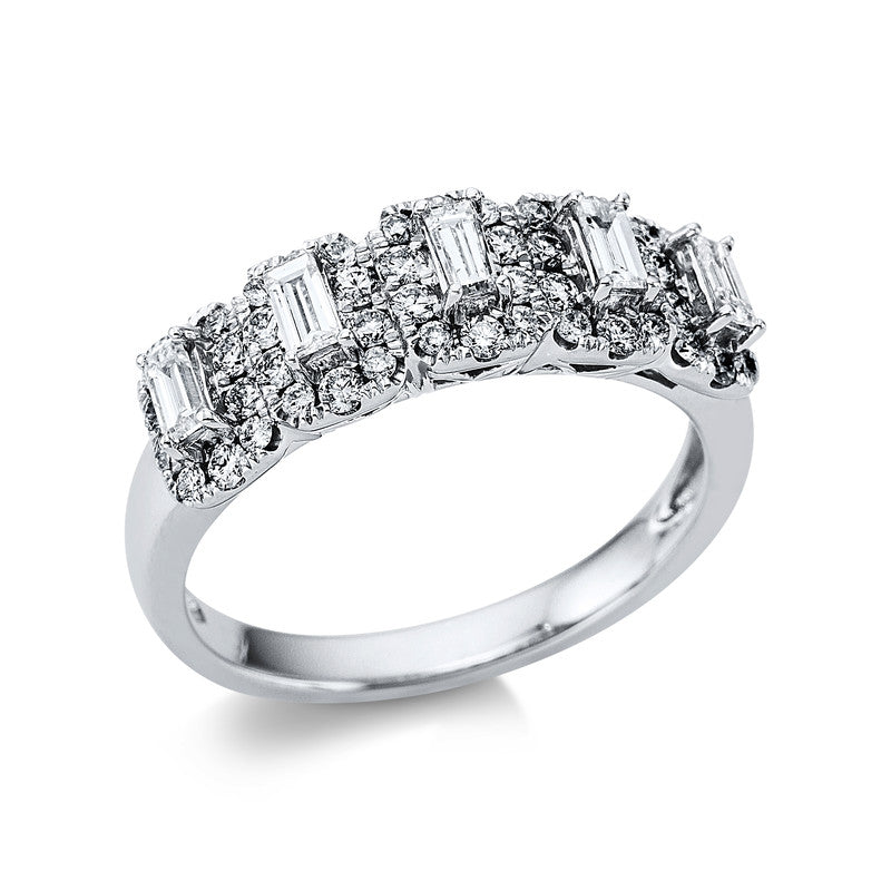 Ring 18 kt WG. 50 Brillanten 0.53 ct. TW/W-si. 5 Baguette 0.33 ct. TW/W-si. Weite:54