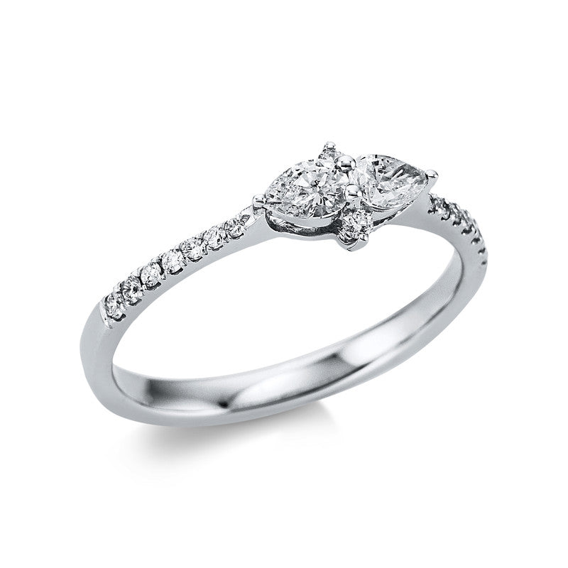 Ring 18 kt WG, 16 Brill. 0,13 ct, TW-si, 2 Tropfen 0,30 ct, TW-si