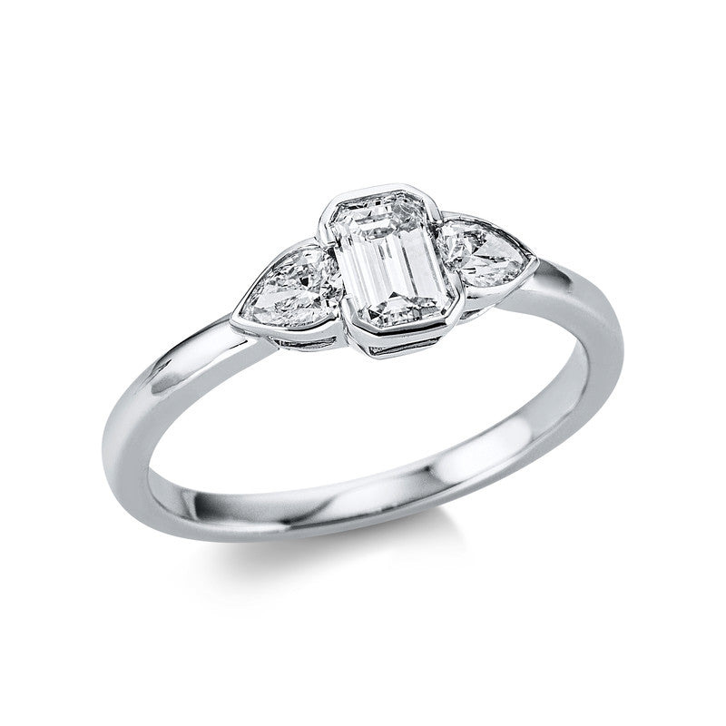 Ring 18 kt WG, 1 Sm.schliff 0,50 ct, TW-vsi, 2 Tropfen 0,31 ct, TW-vsi