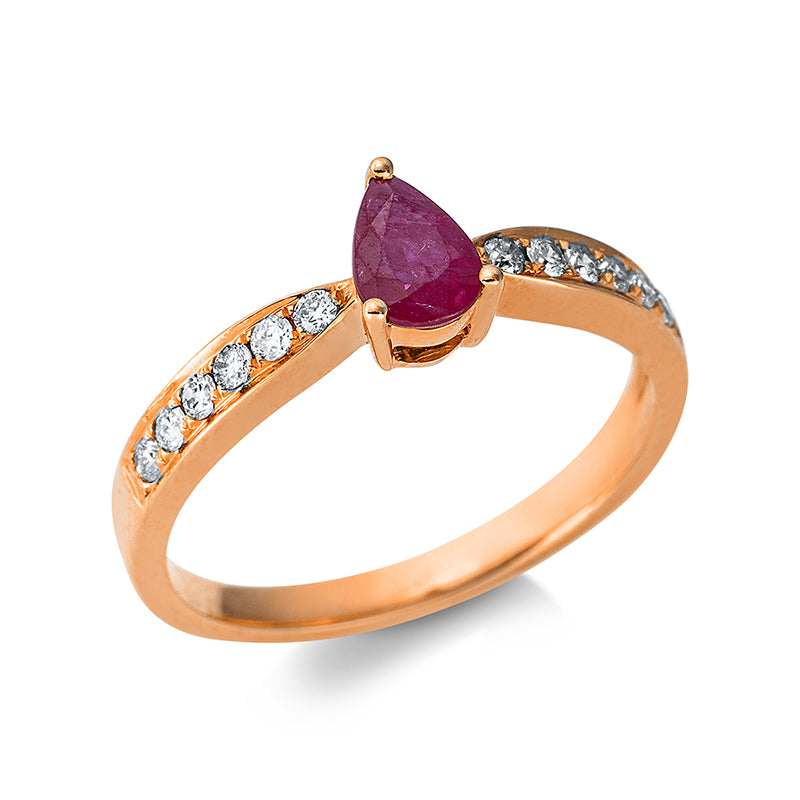 Ring 18 kt RG, 12 Brill. 0,17 ct, I-si, 1 Rubin 0,45 ct rot