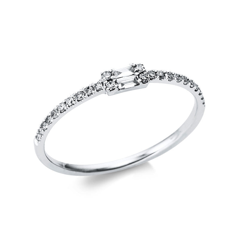 Ring 18 kt WG, 2 Bag. 0,02 ct, TW-si, 24 Brill. 0,09 ct, TW-si