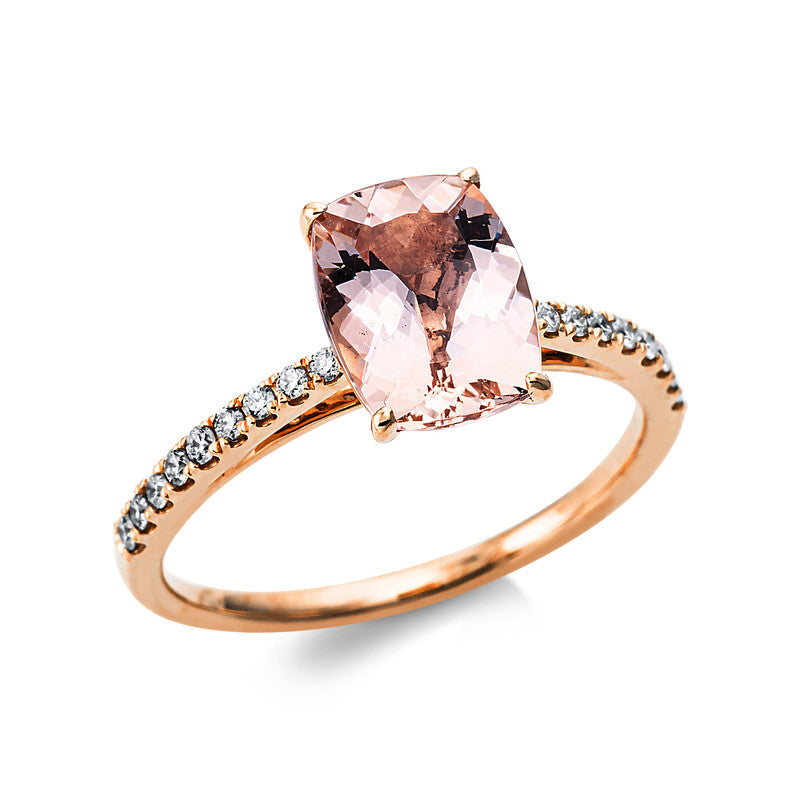 Ring 18 kt RG, 10 Brill. 0,09 ct, TW-si, 8 Brill. 0,06 ct, TW-si, 1 Morganit 1,78 ct rosé