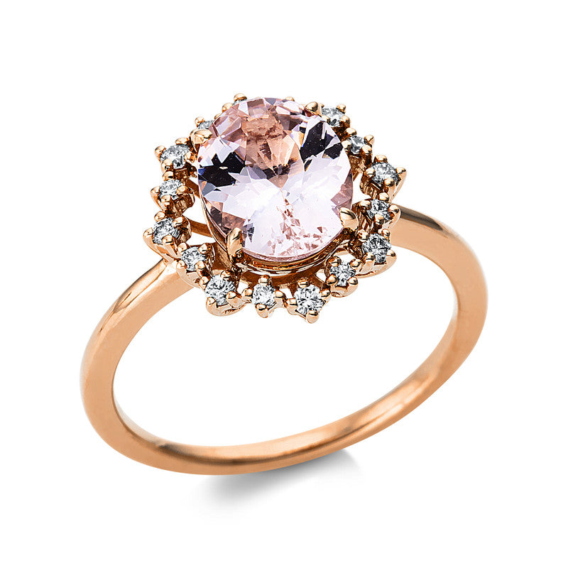 Ring 18 kt RG, 16 Brill. 0,16 ct, TW-si, 1 Morganit 1,58 ct rosé