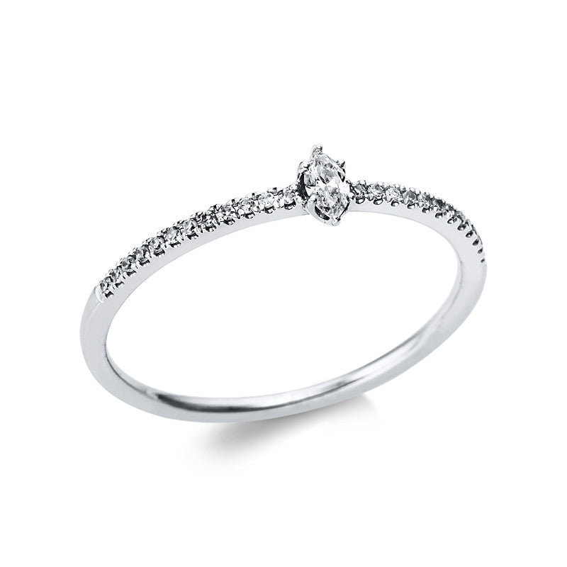 Ring 18 kt WG, 1 Nav. 0,07 ct, TW-si, 24 Dia. 0,06 ct, TW-si