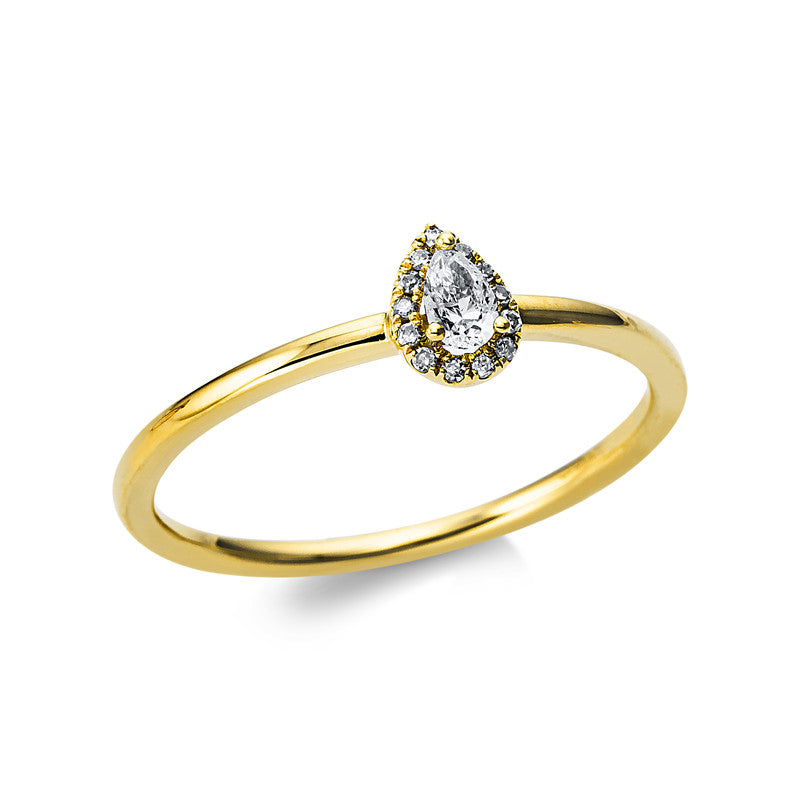 Ring 18 kt GG, 1 Tropfen 0,09 ct, TW-si, 13 Dia. 0,03 ct, W-si
