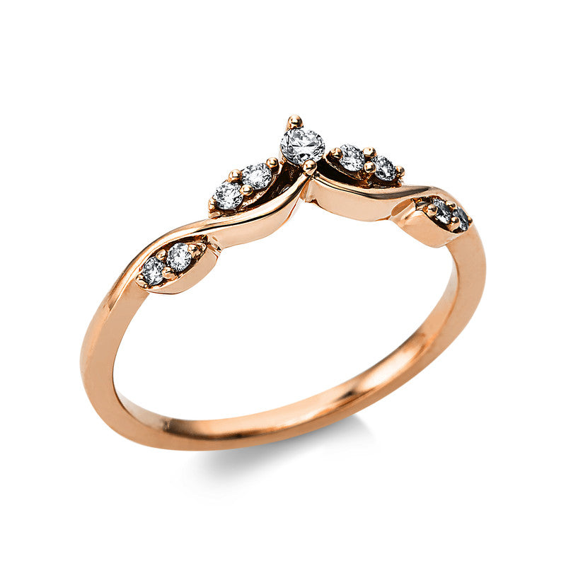 Ring 18 kt RG, 7 Brill. 0,10 ct, TW-si, 2 Brill. 0,02 ct, TW-si