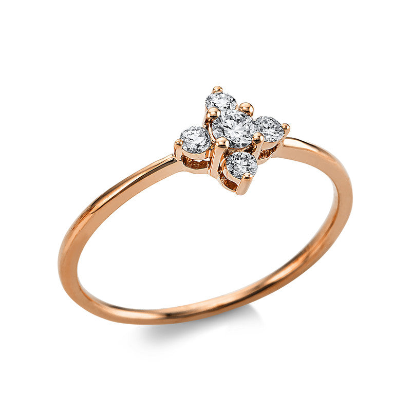 Ring 18 kt RG, 1 Brill. 0,09 ct, TW-si, 4 Brill. 0,11 ct, TW-si
