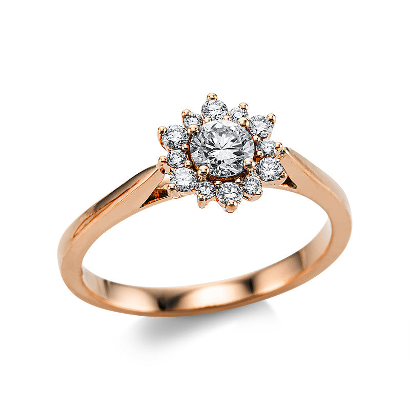 Ring 18 kt RG, 1 Brill. 0,31 ct, TW-si, 12 Brill. 0,19 ct, TW-si
