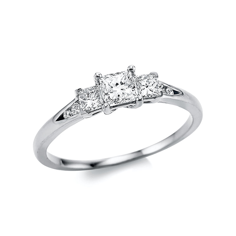 Ring 18 kt WG, 2 Brill. 0,02 ct, TW-si, 2 Princ. 0,23 ct, TW-si, 1 Princ. 0,34 ct, TW-si, 2 Brill. 0,04 ct, TW-si