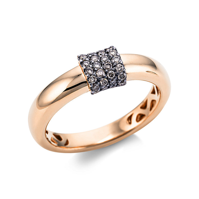 Ring 18 kt RG, Fassung teils schwarz rhodinie, 30 Brill. 0,21 ct, braun