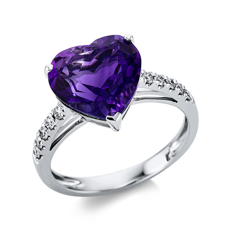 Ring 18 kt WG, 10 Brill. 0,21 ct, TW-si, 1 Amethyst 4,80 ct lila