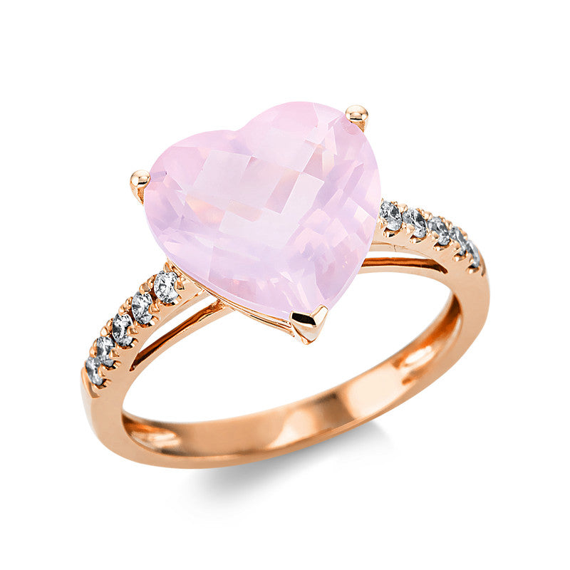 Ring 18 kt RG, 10 Brill. 0,21 ct, TW-si, 1 Rosenquarz 4,80 ct