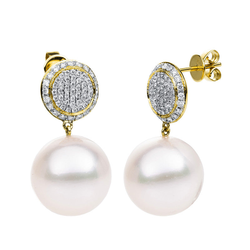 Ohrschmuck 18 kt GG. 116 Brillanten 0.70 ct. W-si. 2 SS weiß 15.5 mm. H:26.2 mm. B:15.3 mm