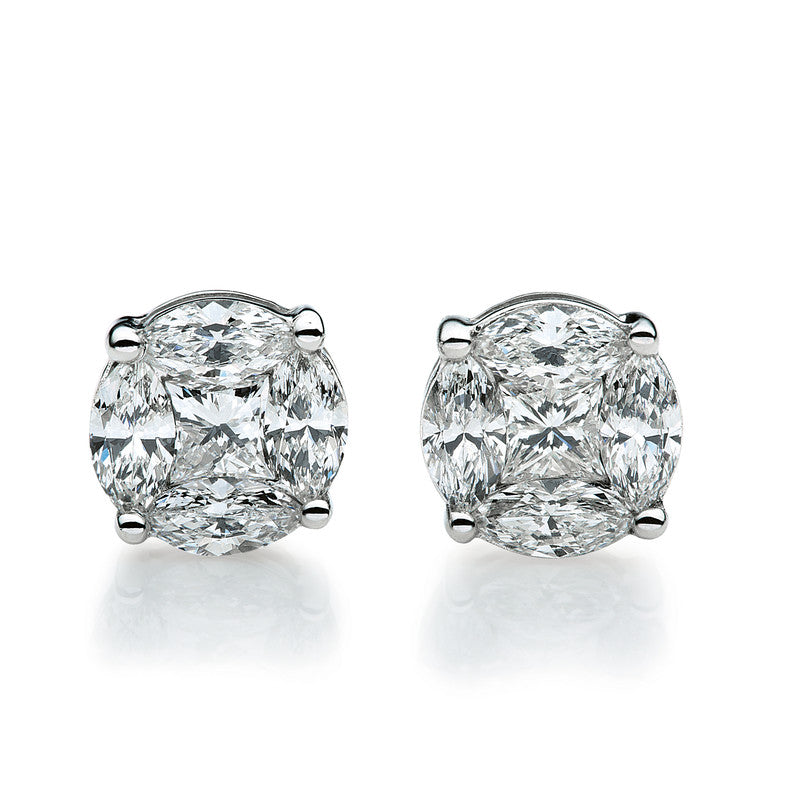 Ohrstecker 18 kt WG, 2 Princ. 0,31 ct, TW-si, 8 Nav. 0,66 ct, TW-si