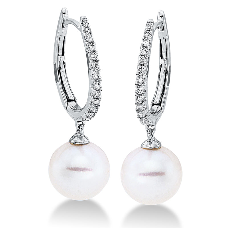 Creolen 18 kt WG, 26 Brill. 0,19 ct, W-si, 2 SW weiß 9 mm