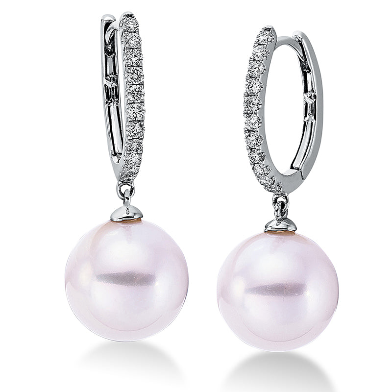 Creolen 18 kt WG, 22 Brill. 0,29 ct, W-si, 2 SW weiß 11 mm