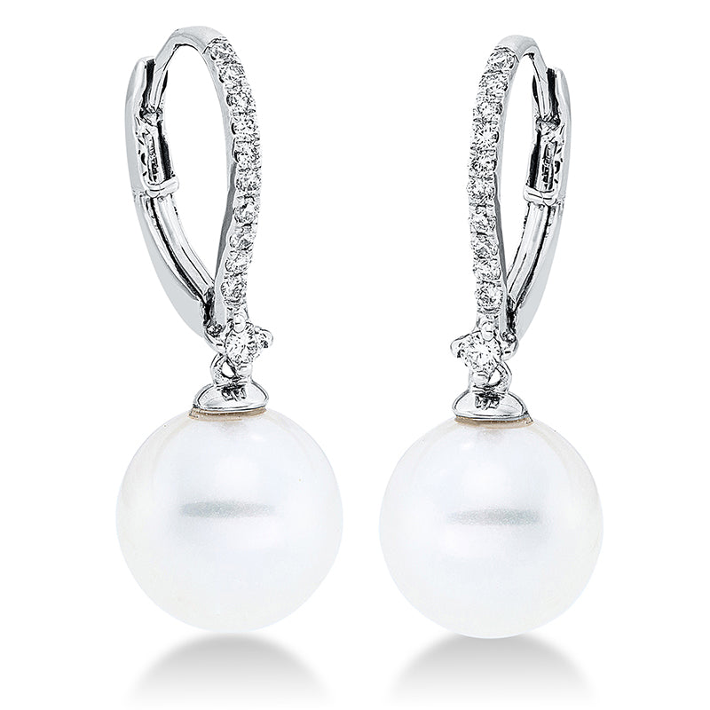 Creolen 18 kt WG, 22 Brill. 0,16 ct, W-si, 2 SW weiß 9,5 mm