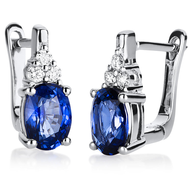Ohrstecker 18 kt WG, 6 Brill. 0,13 ct, TW-si, 2 Saphire 2,04 ct blau