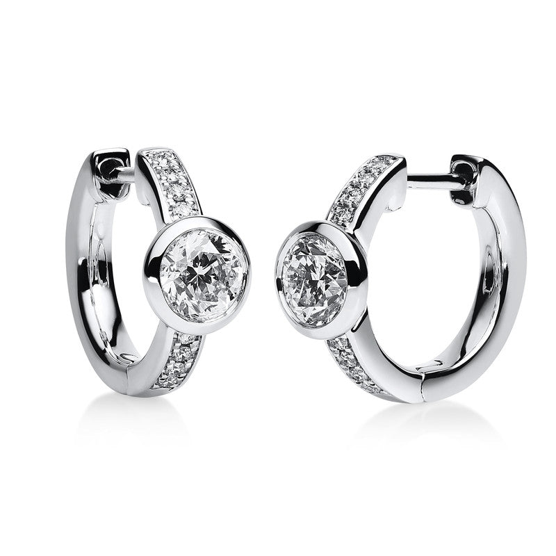 Creolen 14 kt WG, 16 Brill. 0,10 ct, TW-si, 2 Brill. 1,00 ct, TW-si