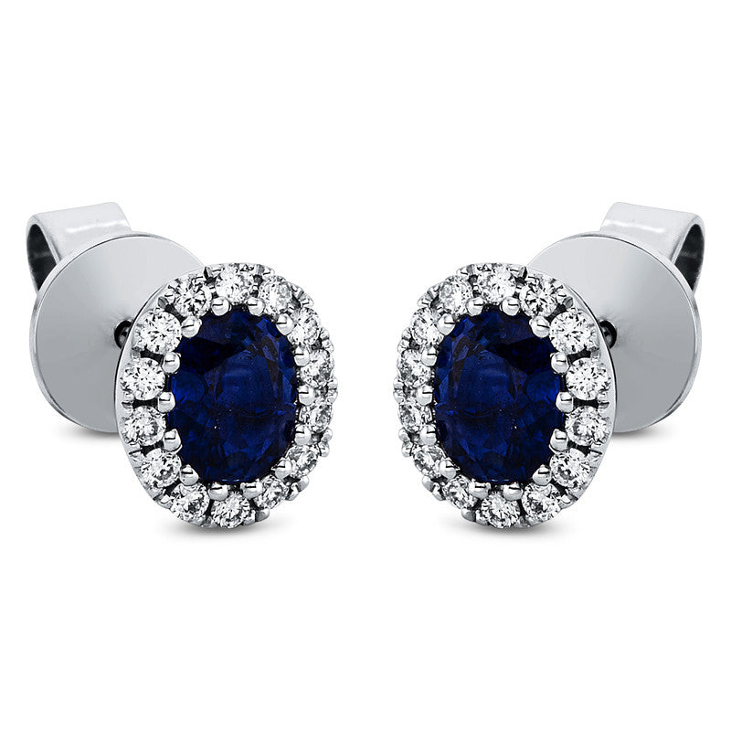 Ohrstecker 18 kt WG, 28 Brill. 0,19 ct, TW-si, 2 Saphire 0,91 ct blau
