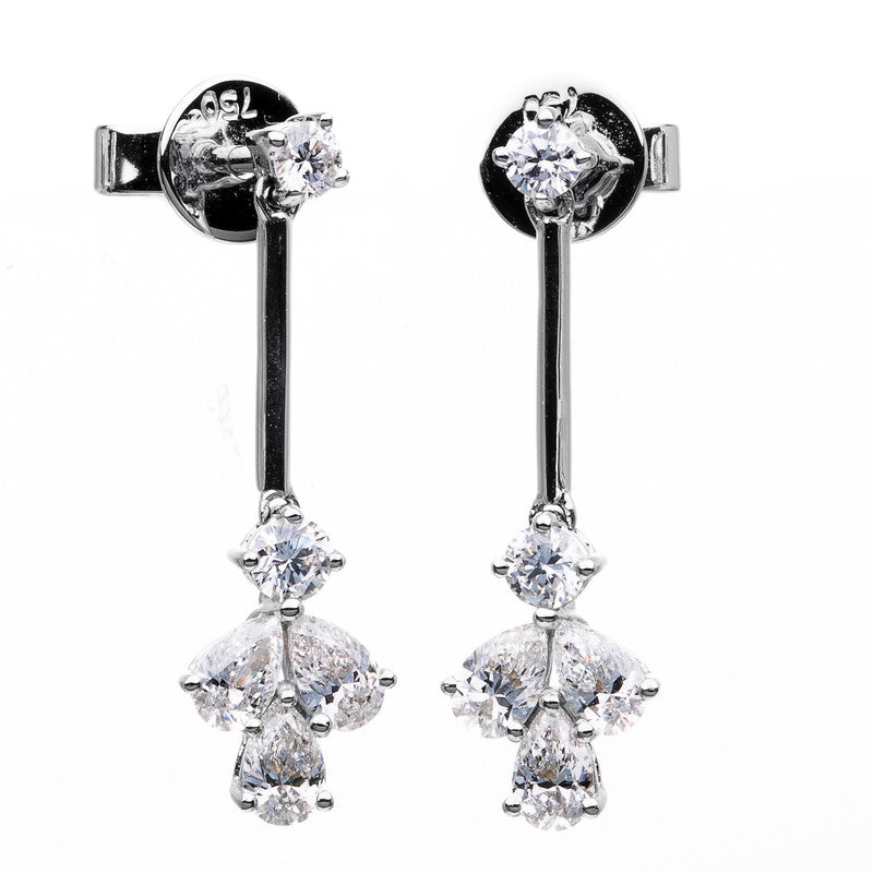 Ohrschmuck 18 kt WG, 6 Tropfen 0,94 ct, TW-vsi/si, 4 Brill. 0,44 ct, TW-vsi/si