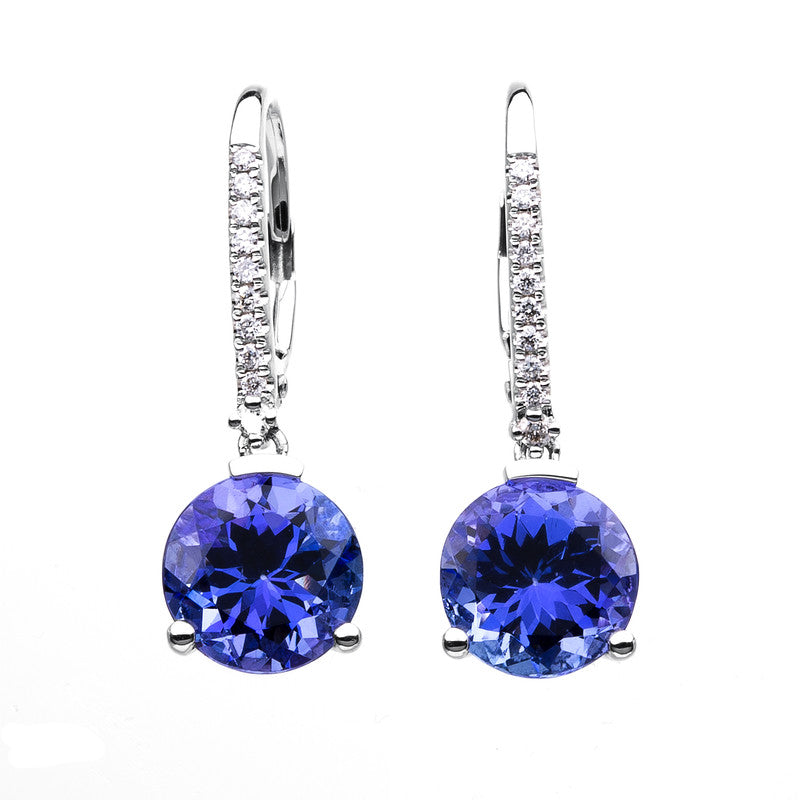 Ohrschmuck 14 kt WG, 20 Brill. 0,08 ct, TW-si, 2 Tansanit 3,59 ct blau