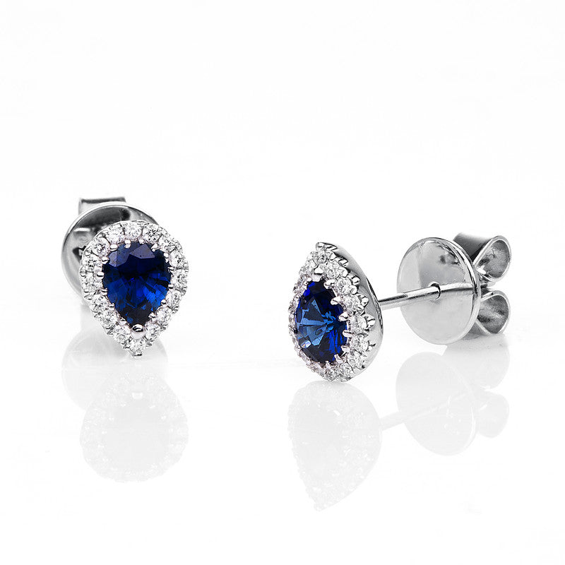 Ohrstecker 18 kt WG, 32 Brill. 0,15 ct, TW-si, 2 Saphire 0,77 ct blau